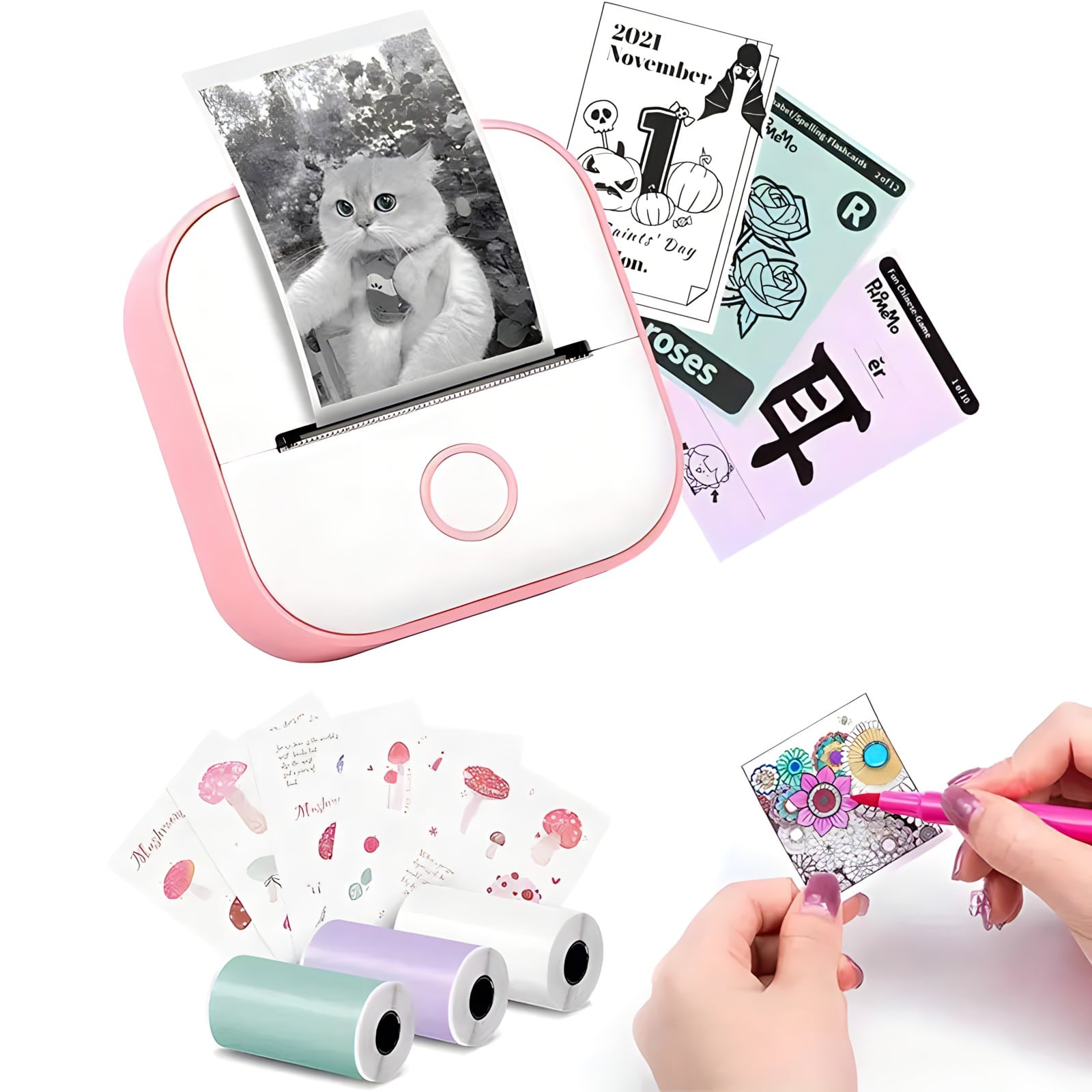 Portable Printer - Inkless & Smartphone Compatible - Pink